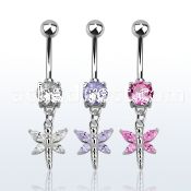 mcdz349 belly banana w a dangling dragonfly w cz stone wings