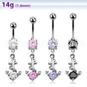 mcdz371 316l steel belly banana with 2 bezel ball anchor w cz