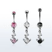 mcdz371b 316l steel belly banana with 2 bezel ball anchor w cz