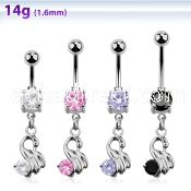 mcdz375 316l banana with 2 jewel ball little swan w round cz