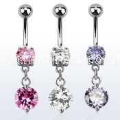 mcdz383 316l steel belly banana w prong cz twin prong set cz