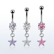 mcdz413 steel belly banana w and a dangling flower w prongset cz