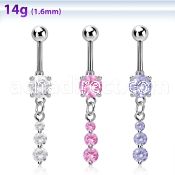 mcdz418 steel belly banana w dangling triple cz chains