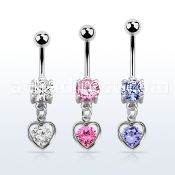mcdz419 steel belly banana w dangling heart shape w round cz