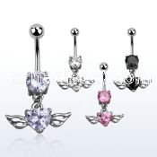 mcdz586 belly banana w a dangling heart shaped cz stone w wings