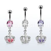 mcdz590 steel belly banana w cz dangling crown w cz