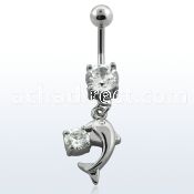 mcdz7x 316l steel prong cz banana w small dolphin w round cz