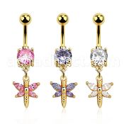 mdgz1 gold 316l steel belly banana w dangling butterfly w czs