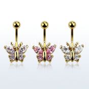 mdgz321 gold anodized belly banana w a crystal studded butterfly