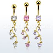 mdgz359 gold anodized belly banana w a dangling vine w cz