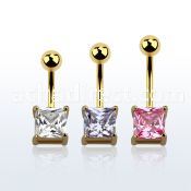 mdgz525 gold anodized belly banana w an 8mm square cz stone