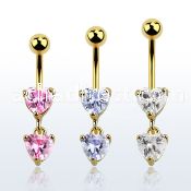 mdgz528 gold anodized belly banana w a heart shaped cz stone