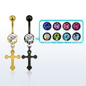 mdk756 black steel belly banana w a dangling cross