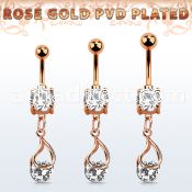 mdrz416 rose gold cz belly banana w dangling snap fit cz