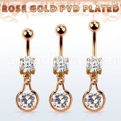 mdrz417 rose gold cz belly banana w round dangling w cz
