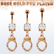 mdrz765c rose gold steel belly banana w cz dangling handcuff
