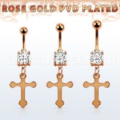 mdrzcro rose gold steel belly banana w cz vintage cross
