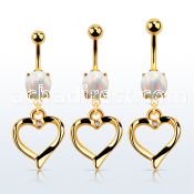 mgo666 gold steel belly banana w opal  heart shape w crystals