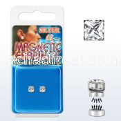 mgzq4 pair of silver magnetic ear studs w 4mm square clear cz