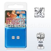 mgzq5 pair of silver magnetic ear studs w 5mm square clear cz