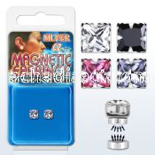 mgzq5m pair of silver magnetic ear studs w 5mm square color cz