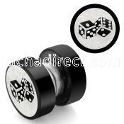 mpls8 black 316l steel magnetic fake plug with two dices logo