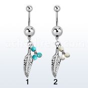 msd601b plain steel belly banana w dangling faux turquoise balls