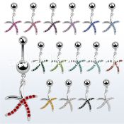 msd643 316l steel belly banana w plain ball crystal star fish