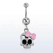 msd650 316l steel belly banana w a skull w a pink ribbon