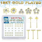 nbbxm7cg 18k gold plated silver nose bones clear flower