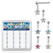 nbds16 box of silver nose bones w ball dangling star crystal