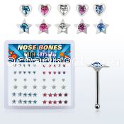 nbmhsm silver nose bones w heart star w assorted crystal