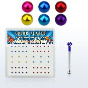 nbmtbx1 box w silver nose bone, w 1mm mix color plated ball top