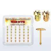 nbmxpa36 box w silver nose bone w gold rose gold pineapple top