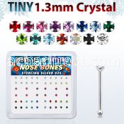nbp6mx box of silver nose bones with 1 25mm prong set crystal