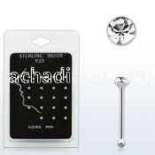 nbrdpk pack of silver nose bones with round clear crystals