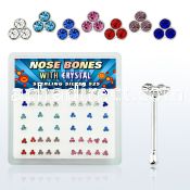 nbtrm box of silver nose bones with triple assorted crystals