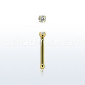 nbtzr15 gold steel nose bone, 20g w prong set 1.5mm round cz