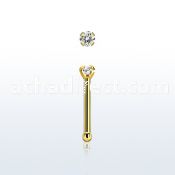 nbtzr2 gold steel nose bone, 20g w prong set 2mm round cz