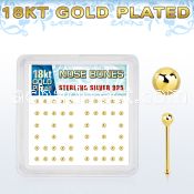 nbx18b2 box of gold plated silver nose bones with 2mm ball top