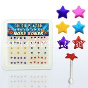 nbxsap box of silver nose bones with color plated star tops