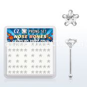 nbzsc box of silver nose bones with star clear prong set cz