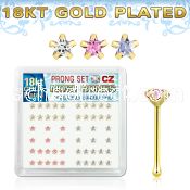 nbzsmg 18k gold plated silver nose bones prong cz star