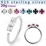 nham 925 silver seamless nose ring 1.5mm prong set color crystals