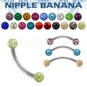 npbnfr4 surgical steel nipple banana 4mm multi crystal ferido balls resin cover