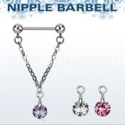 npdl1 steel nipple barbell w a dangling 6mm round cz stone