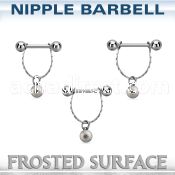 npdl27 ssteel nipple barbell w chain 6mm frosted steel ball