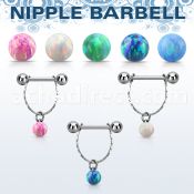 npdl33 steel nipple barbell w chain synthetic opal ball 