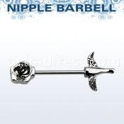 npsh2 316l steel nipple barbell with rose two small leafs