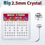 ns19cx box of silver nose studs with big 2 5mm clear crystal